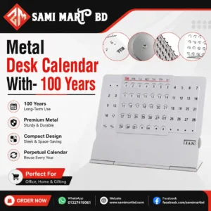 Metal Desk Calendar with 100 Years Perpetual Calendar | Premium Aluminum Alloy Office Desk Calendar | Reusable Home & Office Decor - Image 1